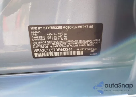 2013 BMW 328I из США, поврежденный, VIN WBA3C1C57DF443344